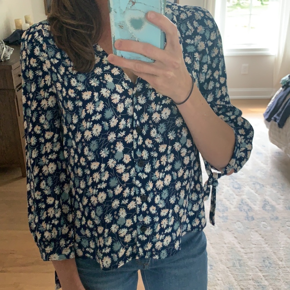 Madewell tie sleeve button down top French floral - Picture 4 of 8